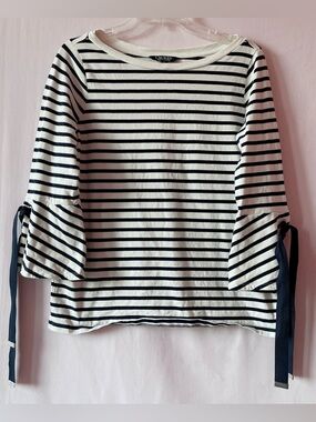 Lauren Ralph Lauren Navy Stripe Ribbon Sleeve Top ▫️⚜️🤍